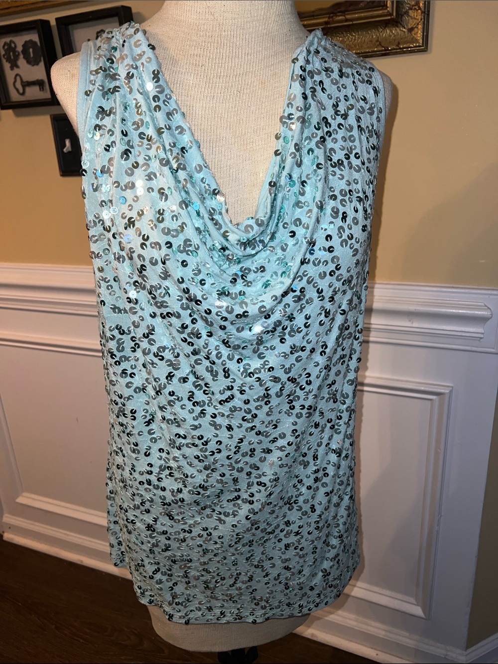 Apt. 9 Light Blue Sequin Cowl Neck Camisole